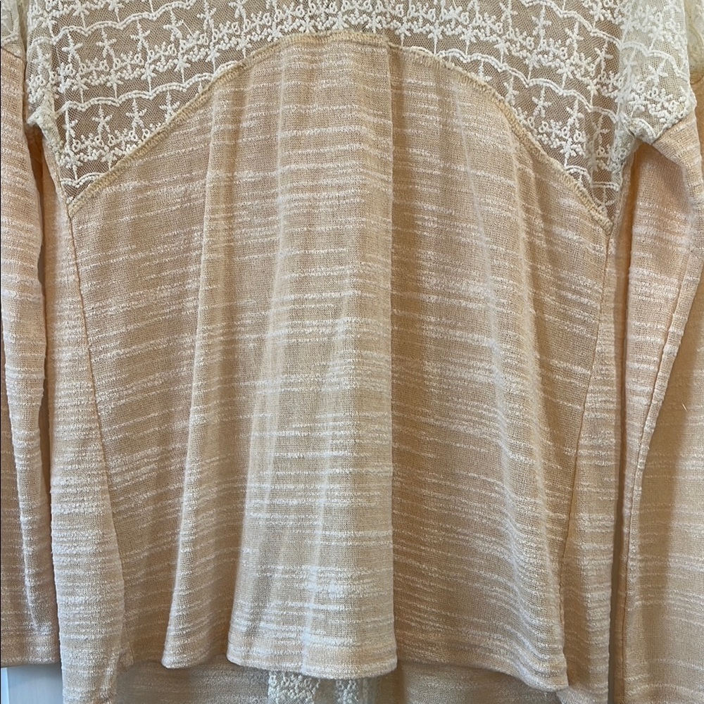 Anthropologie Hazel Peach Cream Lace Insert Bow Tie Back Blouse - Size XS - Picture 6 of 15